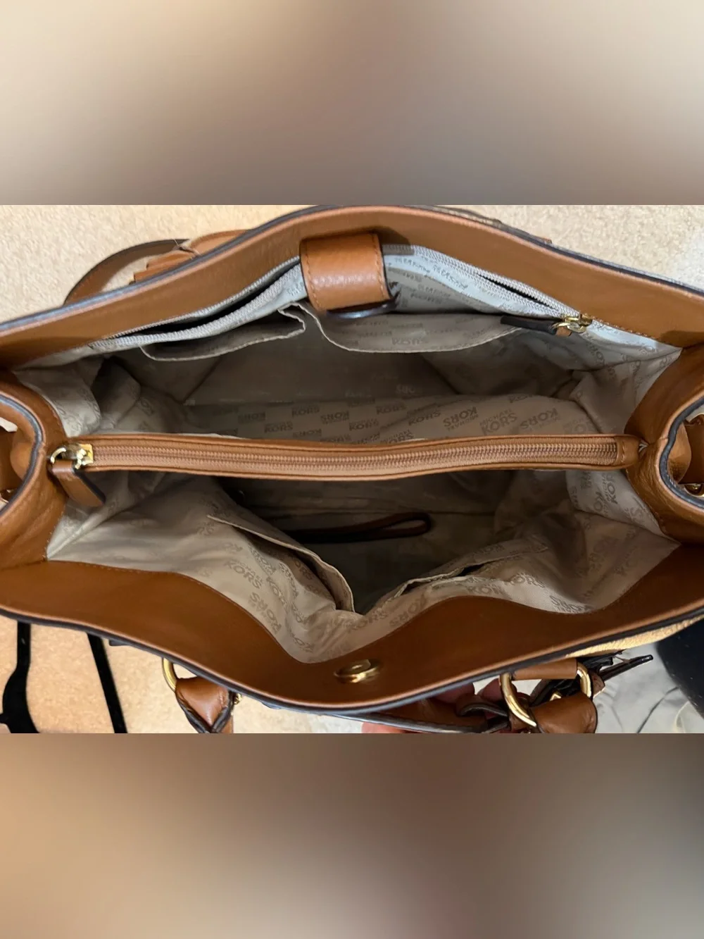 Michael Kors Hamilton Large Leather Tote Satchel Bag- Brown